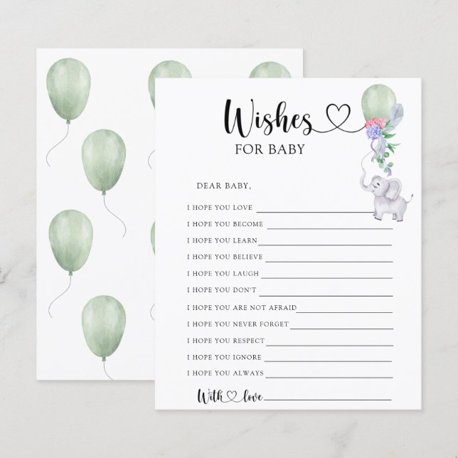 Elephant & Balloon - Party game | wishes for baby (Front/Back)