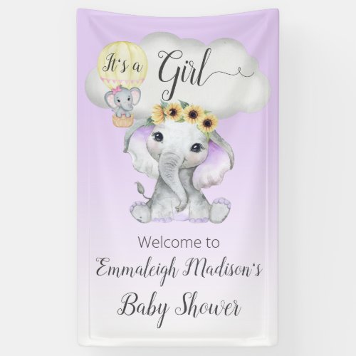 Elephant Balloon Purple Baby Shower Its a Girl Banner