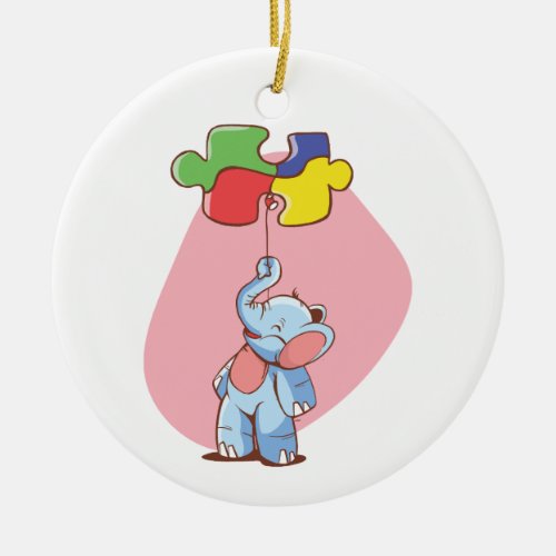 Elephant Balloon Puzzle Kids Design Ceramic Ornament
