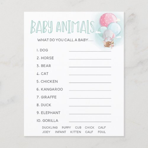 Elephant Balloons Baby Shower Animals Game