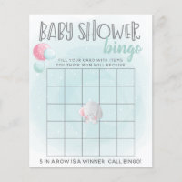 Elephant Balloons Baby Shower Bingo Game