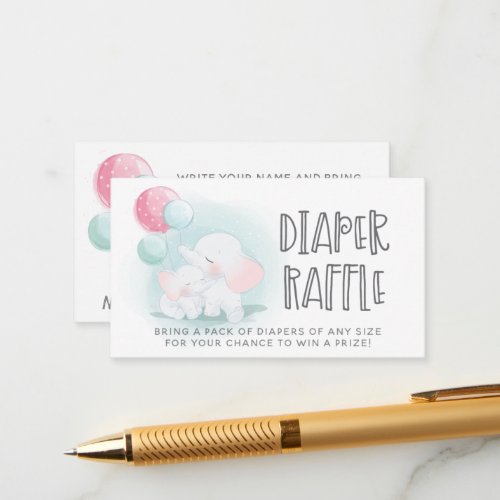 Elephant Balloons Baby Shower Diaper Raffle Card