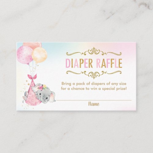 Elephant Balloons Baby Shower Diaper Raffle Ticket Enclosure Card