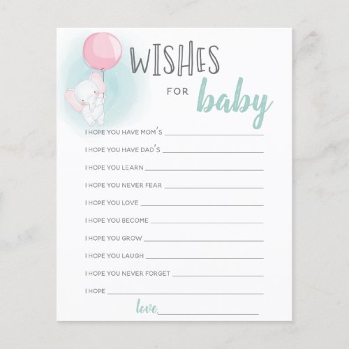 Elephant Balloons Baby Shower Wishes for Baby Card