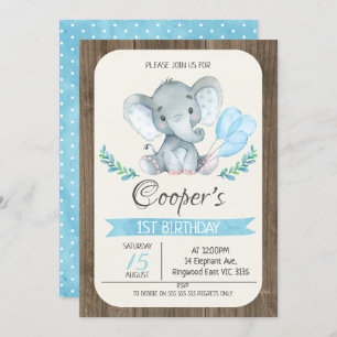 Elephant Balloons Birthday Invitation