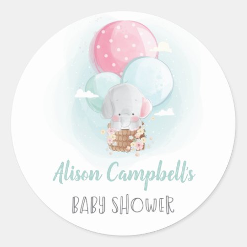 Elephant Balloons Gender Neutral Baby Shower Classic Round Sticker