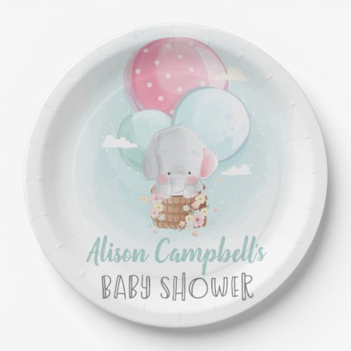 Elephant Balloons Gender Neutral Baby Shower Paper Plates