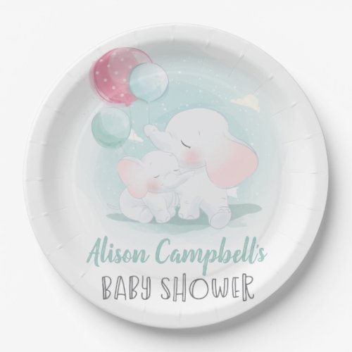 Elephant Balloons Gender Neutral Baby Shower Paper Plates