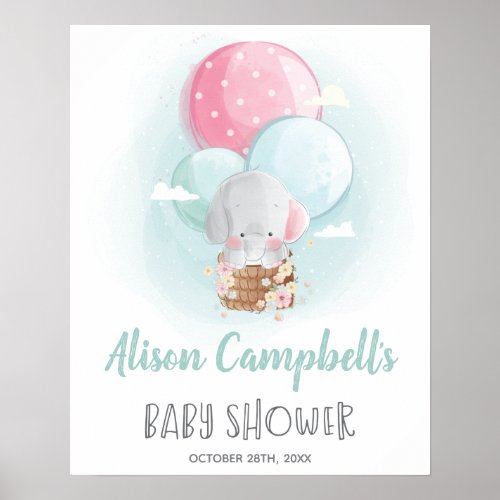 Elephant Balloons Gender Neutral Baby Shower Sign
