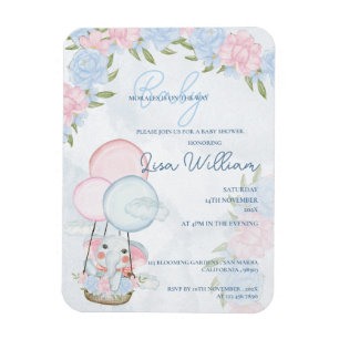 Elephant Balloons Pink Floral Baby Shower Invite Magnet