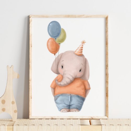 Elephant Balloons Print  Elephant Wall Print