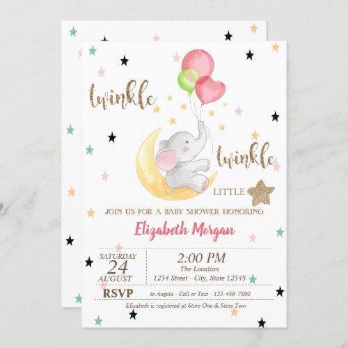 ElephantBalloonsTwinkle Little Star Baby Shower Invitation
