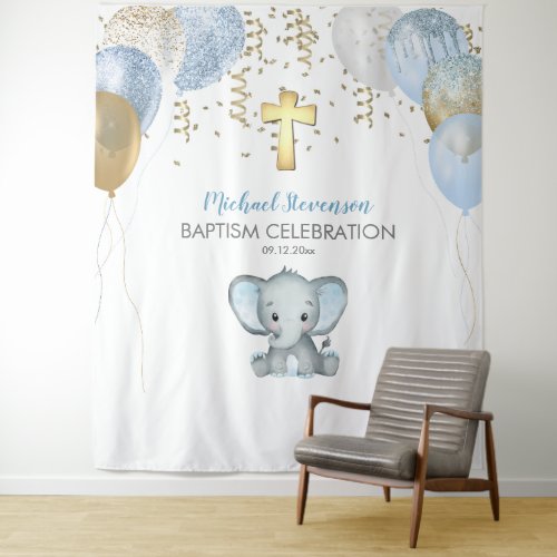 Elephant Balloons Watercolor Baptism Tapestry