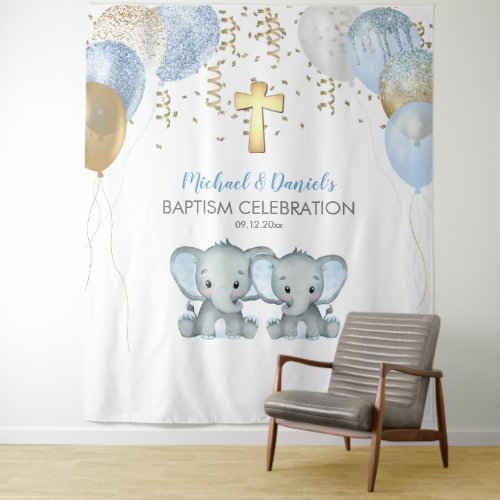 Elephant Balloons Watercolor Baptism Tapestry