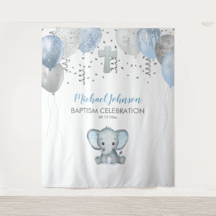 Elephant Balloons Watercolor Baptism Tapestry