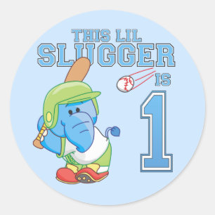 Elephant Baseball 1st Birthday Classic Round Stick Sticker