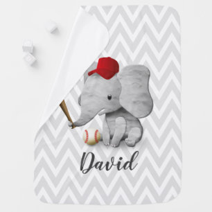 Elephant Baseball Boy Cute Chevron Stripes Baby Blanket