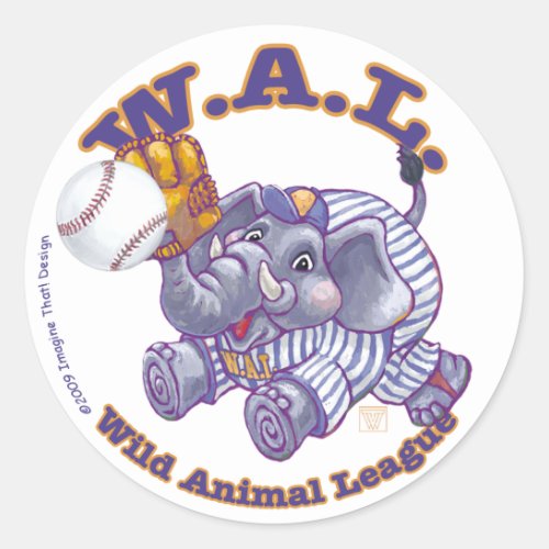 Elephant Baseball Star Classic Round Sticker
