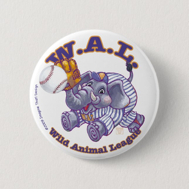 Elephant Baseball Star Pinback Button (Front)