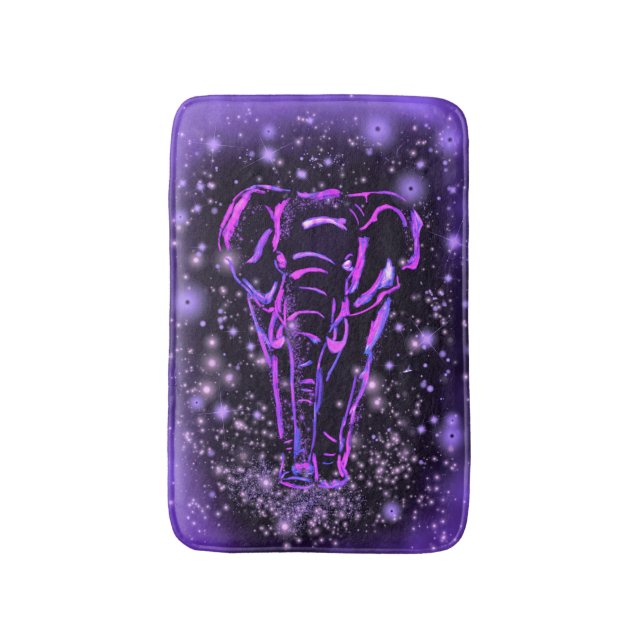 Elephant Bath Mat In Purple Pink Starry Night  (Front Vertical)