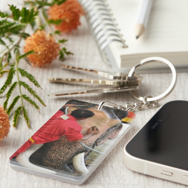 Elephant Bathtime ... Ayutthaya, Thailand Keychain (Front Right)