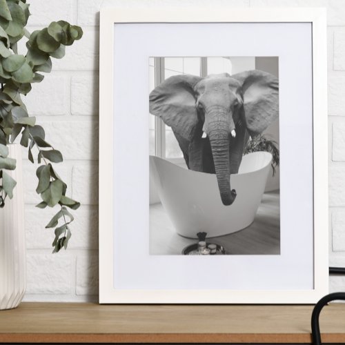 Elephant Bathtub Black White Bathroom art Poster