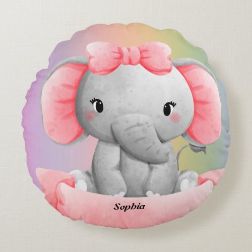 Elephant Beats Pink Baby elephant Round Pillow