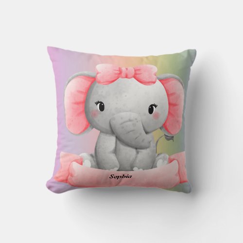 Elephant Beats Pink Baby elephant Throw Pillow