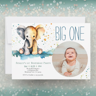 Elephant Big One 1st Birthday Party Kid's Picture Invitation