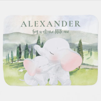 Elephant Big Welcome Little One Quote Personalized Baby Blanket