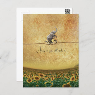 Elephant Bike Cycle TightRope Sunflowers     Postcard