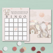 Elephant Bingo Baby Shower Game, Baby Girl