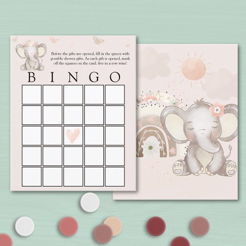 Elephant Bingo Baby Shower Game Baby Girl