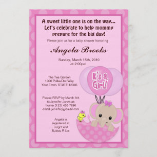 Elephant Birdie Umbrella Baby Shower Invitation
