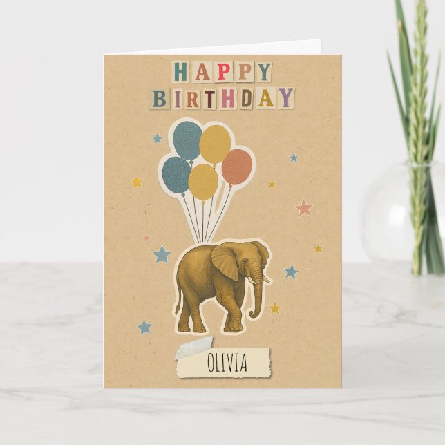 Elephant Birthday Card – Personalized Name (Front)