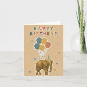 Elephant Birthday Card with Balloons