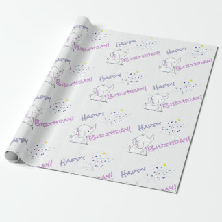 Elephant Birthday Cartoon Blowing Colorful Shapes Wrapping Paper