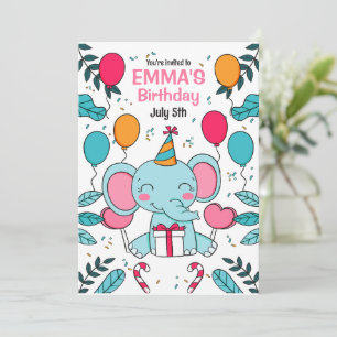 Elephant Birthday Invitation, Jungle Animals Invitation