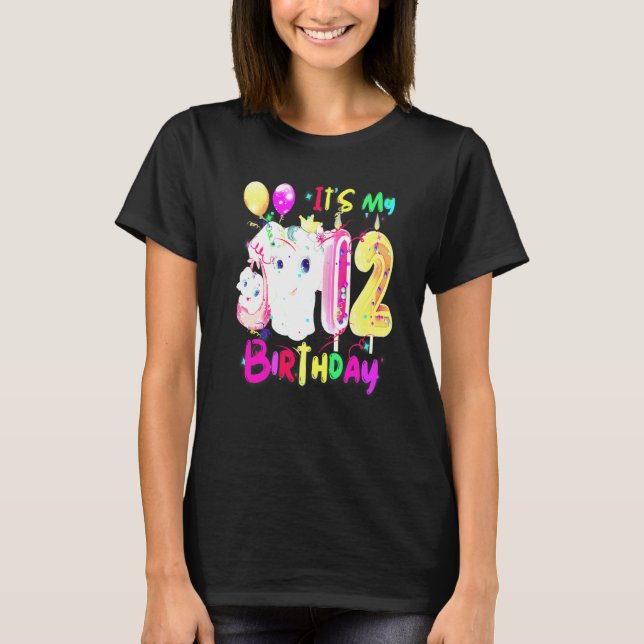 Elephant Birthday It's My 12th Birthday Girls Elep T-Shirt (Front)