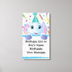 Elephant Birthday Memento Canvas Print