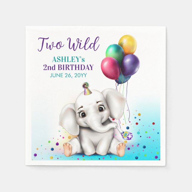 Elephant Birthday Napkins (Front)