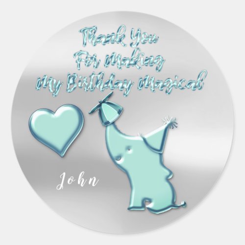 Elephant Birthday Party Favor Thank You Blue Heart Classic Round Sticker