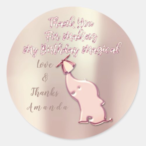 Elephant Birthday Party Favor Thank You Rose Blush Classic Round Sticker