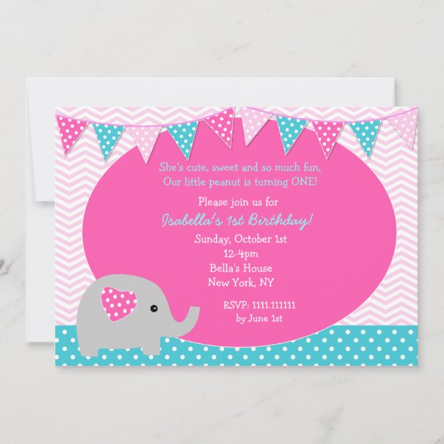 Elephant Birthday Party Invitations (Front)