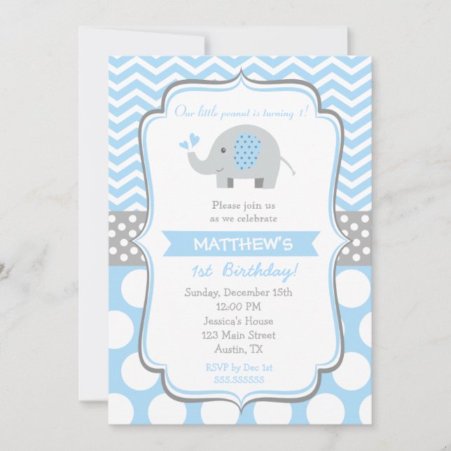 Elephant Birthday Party Invitations (Front)