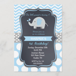 Elephant Birthday Party Invitations Boy