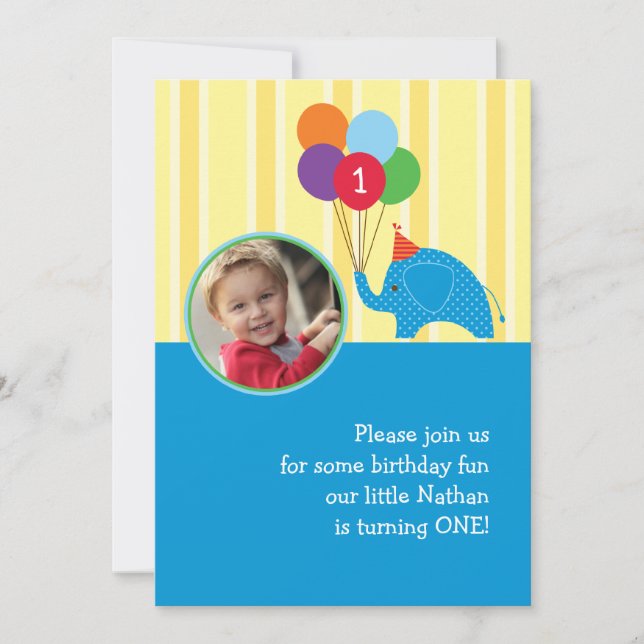 Elephant Birthday Party Photo Invitation (Front)