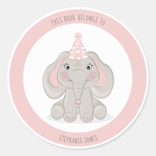 Elephant Birthday Party This Book Belongs to  Classic Round Sticker
