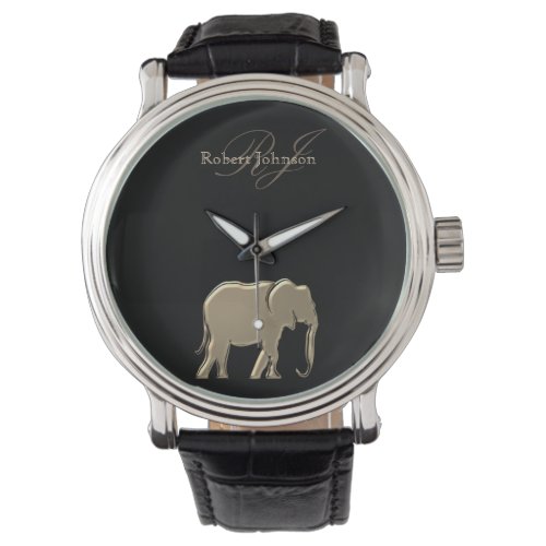 Elephant Black and Gold Monogram Elegant Luxurious Watch