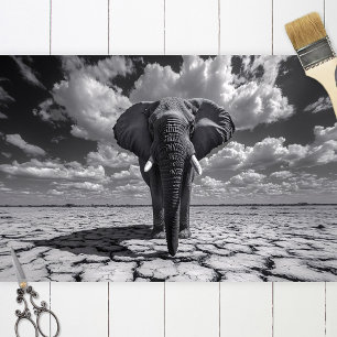 Elephant Black and White Decoupage Tissue Paper